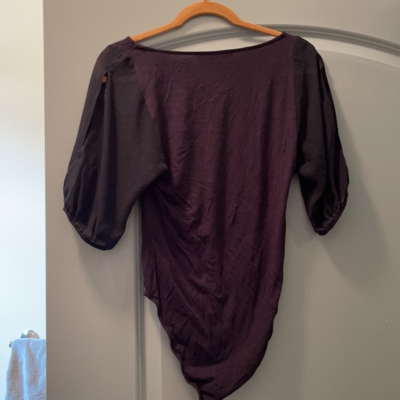 Forever 21 Short sleeve sheer arm slight black bodysuit Smsll petite - Picture 4 of 4